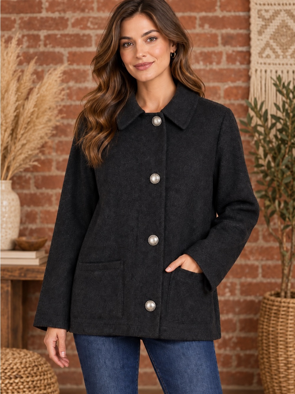 Vintage Woolrich Charcoal Gray Cropped Wool Button Down Shirt Jacket